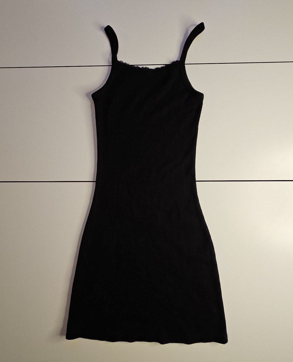 Brandy Melville Belle Black Ribbed Lace Trim Mini Dress One Size Made Italy